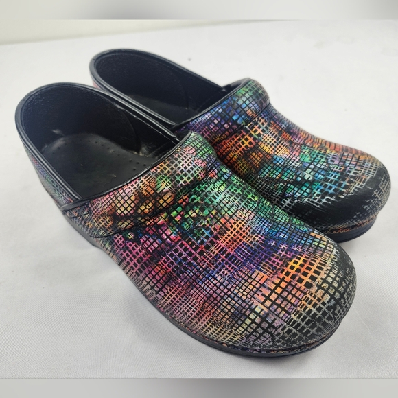 Dansko Multicolor Grid-Pattern Clogs - Picture 1 of 9
